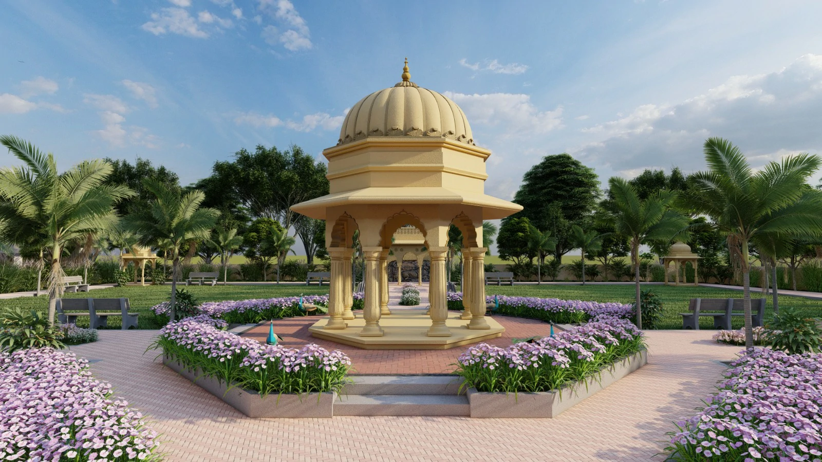 Lush green courtyard